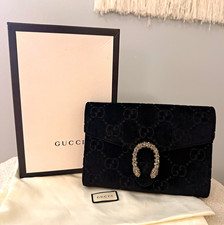 Gucci Dionysus GG Velvet Crystal Chain Wallet Crossbody Black w/ Box & Dust Bag picture