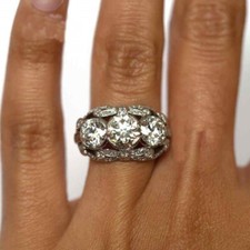1880-90s Antique Art Deco Engagement Ring 3 CTS Moissanite 935 Argentium Silver picture