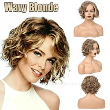 10 Inch Short Women Curly Wavy Bob Wig Fluffy Dark Blonde Hair Cosplay Casual US picture