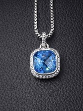 David'Yurman 14mm Silver Blue Topaz Pendant Necklace 20 inches And Pavé picture