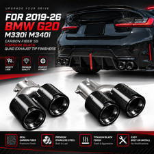 FOR 2019-26 BMW G20 M330i M340i CARBON FIBER SS BLACK QUAD EXHAUST TIP FINISHERS picture