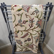 Vintage Jacobean Floral Crewel Embroidered Linen Fabric Remnant 18x52 Cream picture