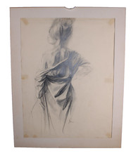 Mid Century Elegant Lady Drawing Signed Ralph Borge California Artist picture