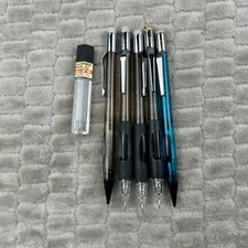 5 Vtg Pentel Quicker Clicker Mechanical Pencil Lot PD345 Smoke Grey & Blue picture
