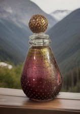 Vtg MCM Murano Sommerso Cranberry Gold Flecked Controlled Bubble Decanter ￼ picture