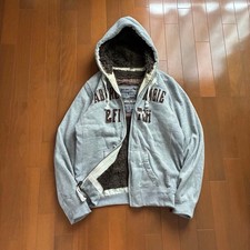 VTG Abercrombie & Fitch Y2K Mens Grey Wolf Jaw Fur Jacket Size M picture
