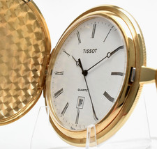 Vintage [EXC+5] Tissot Y573.220 Gold White Dial Roman 50mm Qz Pocket Watch JAPAN picture
