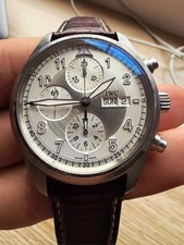 IWC Fliegeruhr Pilot Chronograph automatic day/date silver dial brown leather picture