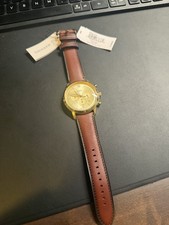 Fossil Men's Watch Neutra Quartz Chrono Gold Tone Dial Brown Strap Watch FS6113 picture