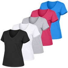 5-Pack Women’s Relaxed Fit V-Neck Short Sleeve T-Shirt – 100% Cotton (S-2XL) picture
