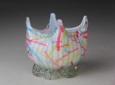 Victorian Peloton Art Glass Rose Bowl Vase w/Applied Clear Feet- Possible Kralik picture