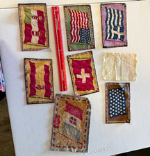 Lot of 8 Antique 1910s Tobacco Flannels Cigarette Felts World Flags USA Italy picture
