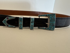 Calvin Begay Dine' Sterling buckle w/inlay black lizard belt picture