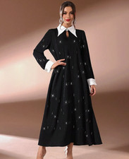 Women’s Elegant Black Long-Sleeve Dress with, Elegant Design with Collar & Cuffs picture