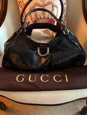 Gucci Women’s Medium Black Python Satchel Logo Zip Inner Pockets Dust Bag picture