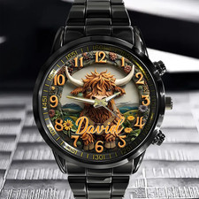 Love Highland Cows - Personalized Black Stainless Steel Watch picture