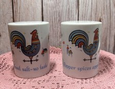 Vintage Berggren Rosemaling Swedish Morning Rooster Salt & Pepper Shakers picture