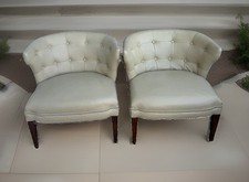 Set of 2 Beige Leather Upholstered Barrel Accent Chairs w/ Arms Nailhead picture