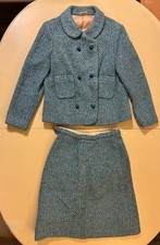 VINTAGE c.1940s MCM STYLE HANDMADE DOUBLE BREASTED SKIRT SUIT Nubby Wool picture