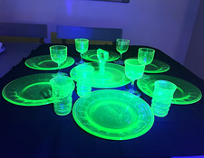 Antique 15 piece uranium glass collection that glows under black light Spooky picture
