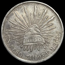 Mexico Second Republic 1 Un Peso 1905 Zs FM Zacatecas Mint Scarce Date picture