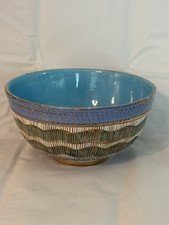Vintage Aldo Londi for Bitossi Ceramic  Bowl Turquoise Blue Italy Gold Signed picture