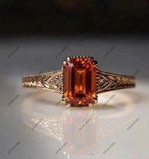 Vintage Orange Garnet Ring 925 sterling silver Engraved Ring Gift For Her picture