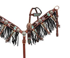 Showman Cut-out Arrow Design Leather Headstall and Breast Collar Set picture