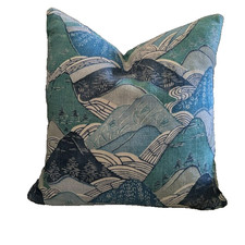 Pair Lee Jofa Kelly Wearstler Edo Print Teal Linen Pillow Covers 20x20 picture