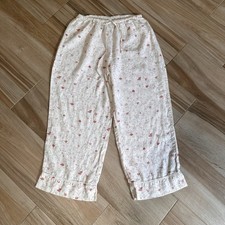 Flax By Jeanne Engelhart Floral Ivory Floral Linen Drawstring Cropped Pants M picture