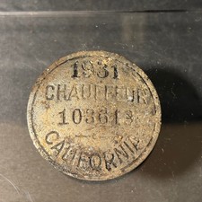 Vintage 1931 California Chauffeur Badge License 103619 Metal Pin Antique picture