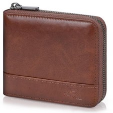 Swallowmall Mens Wallet Zipper Genuine Leather Bifold Wallet RFID Blocking picture