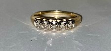 Vintage 14K Gold 5 Diamond Ring Sculpted Five Stone Estate Band Size 6.75 picture