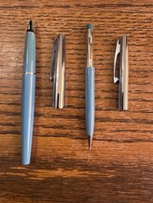 Vintage Sheaffer Blue Fountain Pen And Pencil Set In Box picture