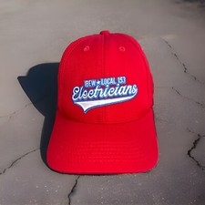 IBEW Local 153 Electricians Red Hat Cap Blue White Accents Hook Loop FlagTag EUC picture