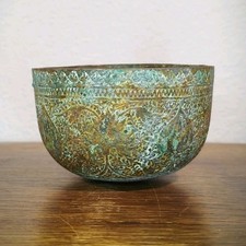 Antique Indian engraved brass bowl with floral decoration picture