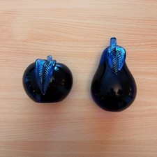Alfredo Barbini Murano Somerso Glass Apple Pear Bookends Blue Italy 1955 Pair picture