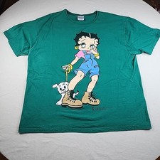VTG Betty Boop Green Short Sleeve Graphic Shirt Size 2XL 1997 Dog Walking   picture