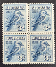 Australia 1928 3d blue Kookaburra Block of 4 MNH regummed stamps picture