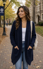 Women Soma Intimates WKND Navy Blue Open Front Knit Cardigan Sweater sz 2xl BTS picture