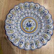 Talavera Fluted Hand Painted Vintage Ceramic Wall Plate Blue Green Yellow Floral picture