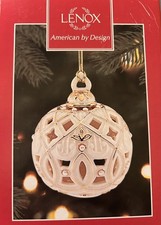 Lenox Florentine Ball Christmas Tree Ornament New in Box Gold & Pearl picture