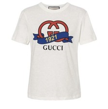 Gucci Interlocking G 1921 Print Cotton Jersey T Shirt Women’s Size XL Authentic picture