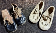 Lot of 2Pair Antique 1920s Vintage Leather Baby Toddler Shoes Cutouts 2Tone Ties picture