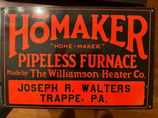 Vintage Homaker Pipeless Furnace Metal Sign Williamson Heater Co Antique picture