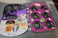 LOT OF 2 HALLOWEEN GHOST CROWN CUPCAKE & COOKIE SHAPES PANS NEW WILTON picture