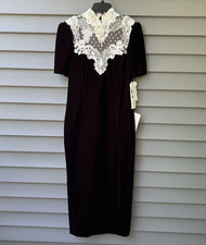 Vintage Jessica McClintock Burgundy Velvet Lace Cocktail Dress 9/10 Victorian picture