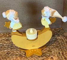 Vintage Sevi Italy Wooden Christmas Rocker Candle Holder Figurine Angels Pixies picture