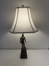 RARE Antique Greek Style Solid Bronze Table Lamp – Marble Base & Shade picture