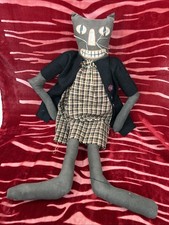 Primitive Handmade  Black Cat  Doll Textile Folk Art Handmade picture
